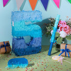 Sratte Number 1 2 3 4 5 6 7 8 9 Piñata with Stick Blindfold Confetti, Gradient Blue Piñata for Kids Boys Girls Birthday Party Anniversary Decorations Supplies(Number 5)
