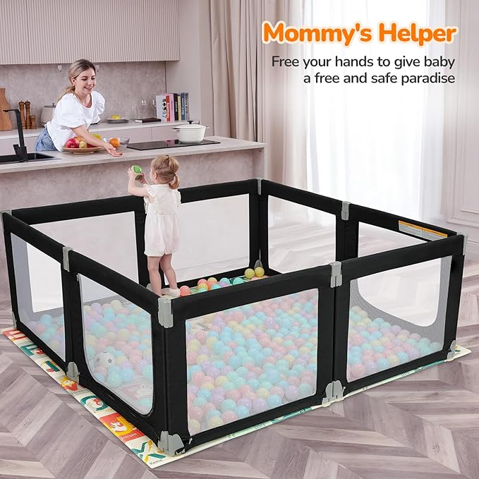 Dripex Foldable Playpen for Babies and Toddlers, 71"×69" Extra Large Baby Playpen, Indoor & Outdoor Safety Gate Collapsible Play Pen, Baby Fence Play Area with Visible Mesh, Black