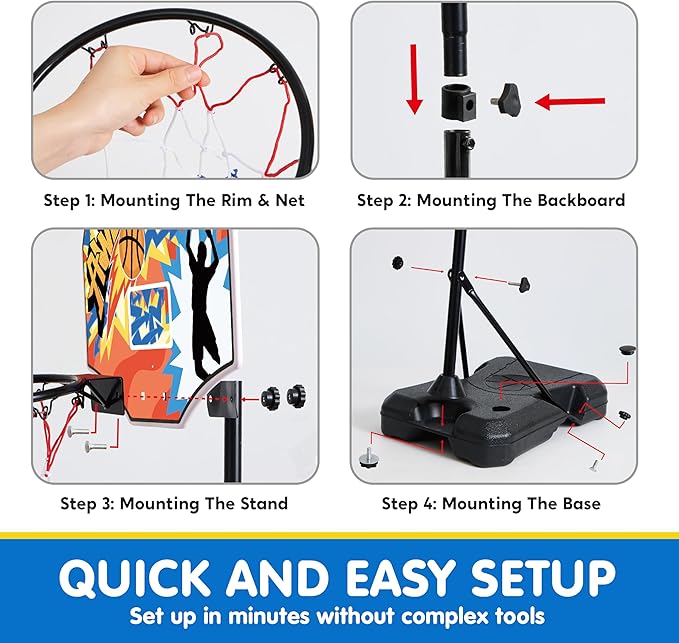 JOYIN Kids Basketball Hoop, Adjustable Height 2.8 ft-6.2 ft Toddler Basketball Hoop for Kids Indoor Outdoor Play Portable Basket Ball for Boys Girls Age 3 4 5 6 7 8 Gift