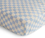 mushie Extra Soft Muslin Fitted Crib Sheet | 192 Thread Count | 28"x 52" (Blue Check)