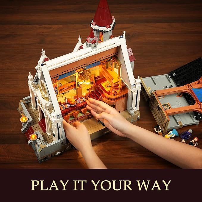 Medieval Castle Banquet Hall Lighting Building Bricks Set - Middle Ages City Town Modular Collection Display Kit with Minifigures 3232 Pcs for Adults & Teens