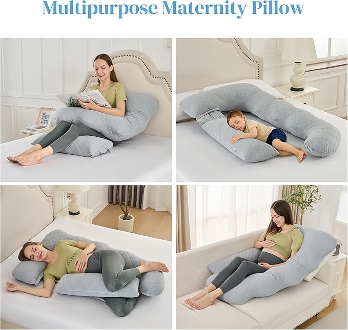 Pregnancy Pillow for Sleeping,U Shaped Full Body Maternity Pillow with Removable Diamond Quilted Cool Fabric,Support for Back,Belly,HIPS for Pregnant Women,Side Sleeper, Warm Cushion, 51 Inch