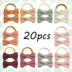 24-Pack Multicolor Linen Bow Hair Ties for Toddler & Infant Girls - Gentle No-Damage Elastic Ponytail Holders
