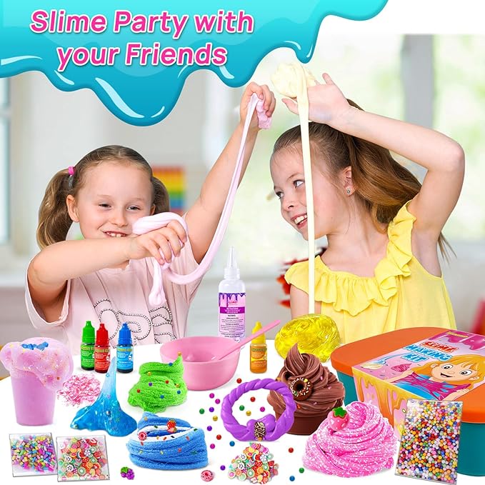 Ice Cream DIY Slime Kit for Girls, Glimmer Crunchy, Confetti Slime Making Kit for Girls, Butter, Foam, Cloud Slime with Add-ins, Foam Balls, Charms, Party Favors Gift Toys for Kids 6-12