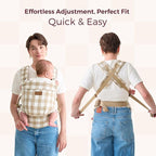 Momcozy Baby Carrier with Natural Cotton Linen, Built to Last, Ergonomic Design, Lightweight and Comfortable, Hands-Free for Moms&Dads, Brown Checkerboard