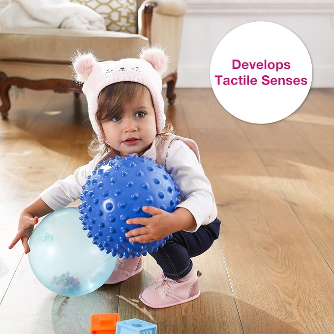 Edushape Original Sensory Ball for Baby - 7" Deflated with Pump, Blue Color, Enhances Gross Motor Skills for Kids 6 Months & Up