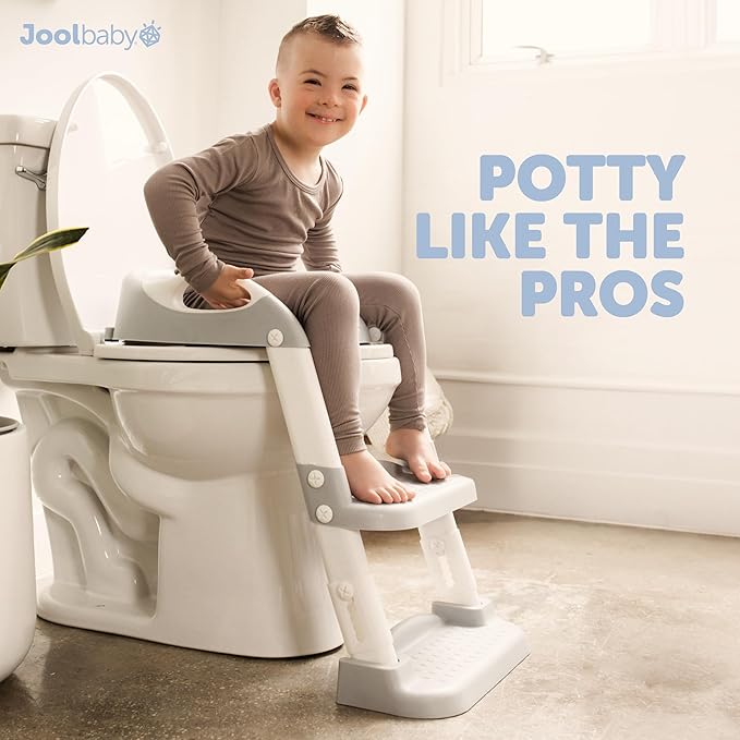 Jool Baby Potty Training Seat with 2 Step Ladder for Toddlers - Soft Cushioned Seat & Splash Guard, Adjustable Height (Gray)