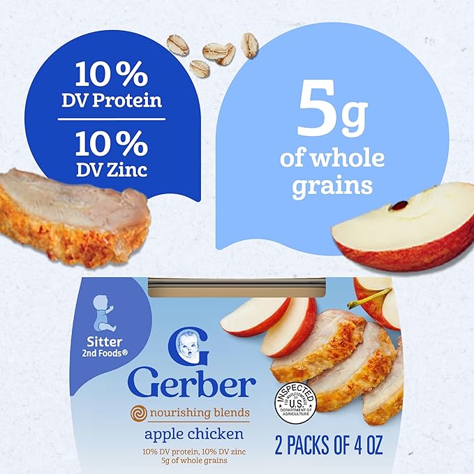 Gerber Baby Food 2nd Foods, Dinner, Apple Chicken Puree, 4 Ounce Tubs, 2-Pack (Pack of 8)