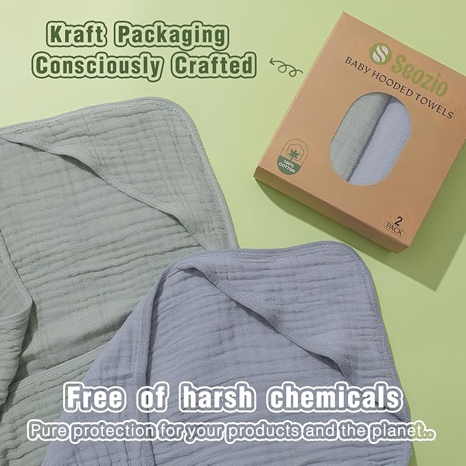 Hooded Baby Bath Towels for Newborn, 2 Pack 100% Cotton 32x32Inch Baby Bath Towel with Hood for Babies, Infant, Toddler and Kids, Soft and Absorbent Newborn Essential (Green and Grey)