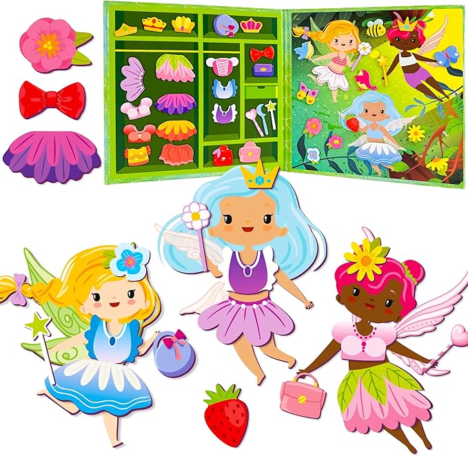 QUOKKA Magnetic Dress-Up Dolls for Girls Boys with 35 Magnetic Pieces - Creative Magnetic Play Set for Home or Travel - Perfect Paper Dolls for Ages 3 and Up, Boost Storytelling with Fairies