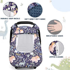 Pea Pod Car Seat Cover Baby, Infant Car Seat Canopy Covers for Newborn with 2 Layers Windows of Breathable Mesh Fabric, Lightweight Polyester/Soft Minky Dot Backing (Dinosaur)
