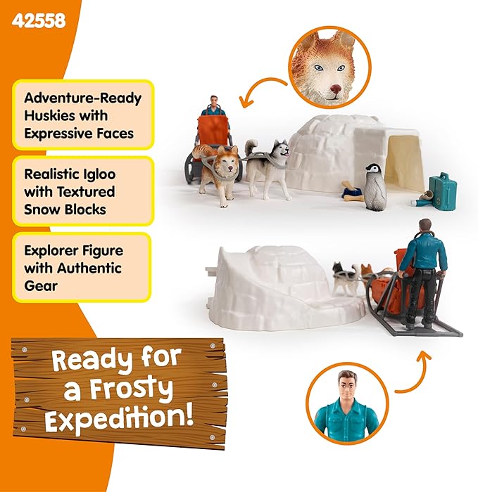 Schleich Wild Life - 19PC Antarctic Expedition Playset with Penguin, Dog Figurines, Action Figure and Accessories - Actic Animal Imaginative Play Set for Kids Ages 3+