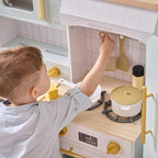 Teamson Kids Little Chef Savannah Wooden Montessori Pretend Play Kitchen for Toddlers Kids Ages 3+ Modular Three-Piece Set with Sink Cart Stove & Fridge for Boys and Girls Playset, Green