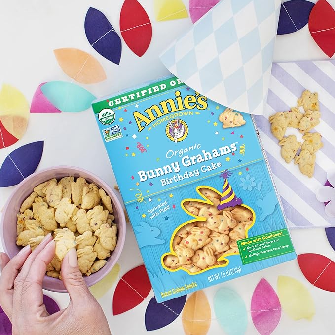 Annie's Homegrown Organic Birthday Cake Whole Grain Bunny Graham Snacks, 7.5 oz (Pack of 12)