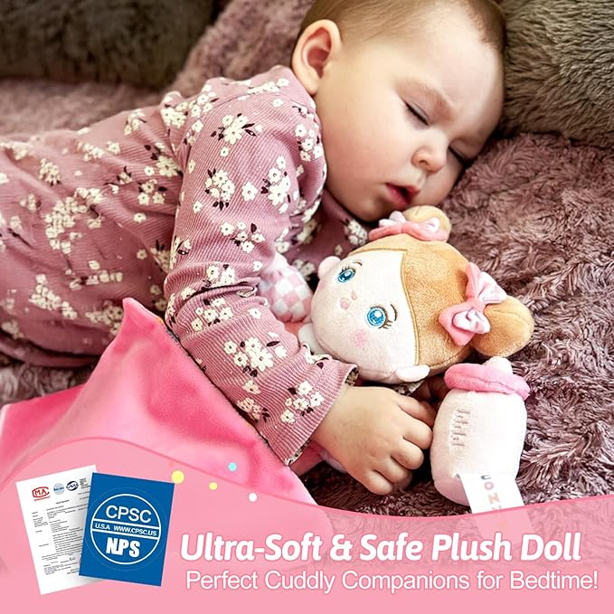 OUOZZZ Soft Baby Doll for 1+ Year Old Girl Gifts - Toys for 1+ Year Old Birthday Christmas Plush Gift for Toddler Adorable First Doll Tulip Pink 10"