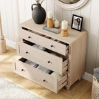 WAMPAT Baby Dresser with 3 Drawers, Kids Dressers with Wide Chest of Drawers, Mid Century Modern Wooden Closet Storage Organizer, Small Dressers for Bedroom, Nursery, Hallway, Beige, 34 inch