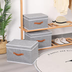 Fabric Storage Bins with Lids, Linen Foldable Clothes Boxes, Closet Organizer Containers with Double Handles, Baskets for Bedroom, Grey, 1 Pack, 13 x 9.1 x 7.9 Inch