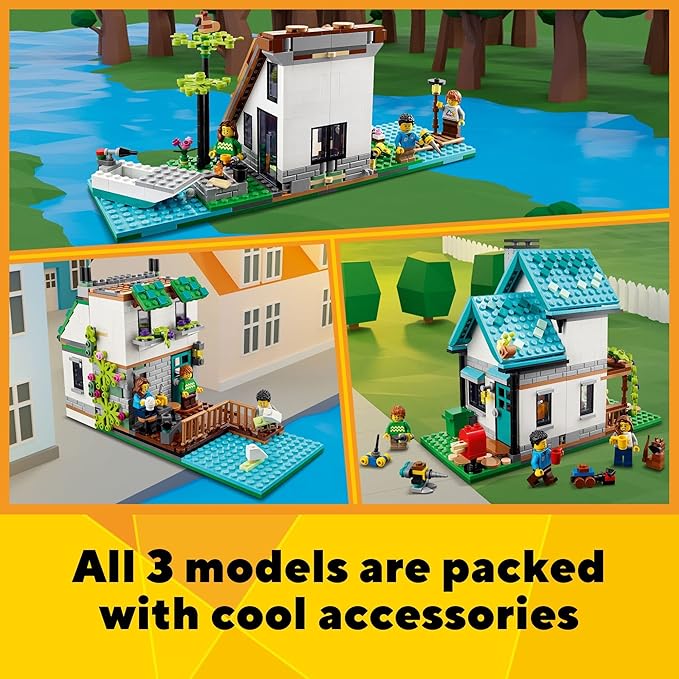 LEGO Creator 3 in 1 Cozy House Building Toys - Toy Figures & Pretend Play Playsets for Boys & Girls, Ages 8+ - 3 Building Options - Gift for Birthdays - 31139