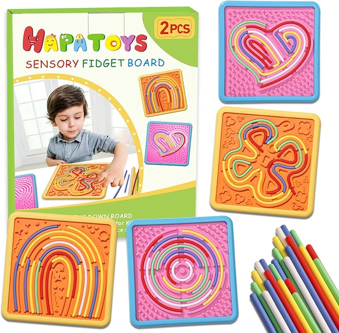 Sensory Activity Board Toys for Kids: 2Pack Double-Sided Sensory Fidget Toys for Stress Anxiety & Calming with Travel Bag | Travel Airplane Essentials Toys for Toddler Boys & Girls Ages 3 4 5 6 7 8