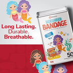 BioSwiss Bandages, Mermaid Shaped Self Adhesive Bandage, Latex Free Sterile Wound Care, Fun First Aid Kit Supplies for Kids, 50 Count