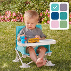 Hiccapop OmniBoost Travel Booster Seat with Tray for Baby | Folding Portable Seat for Dining Table, Camping, Beach, Grandma’s | Tip-Free Design Straps to Kitchen Chairs