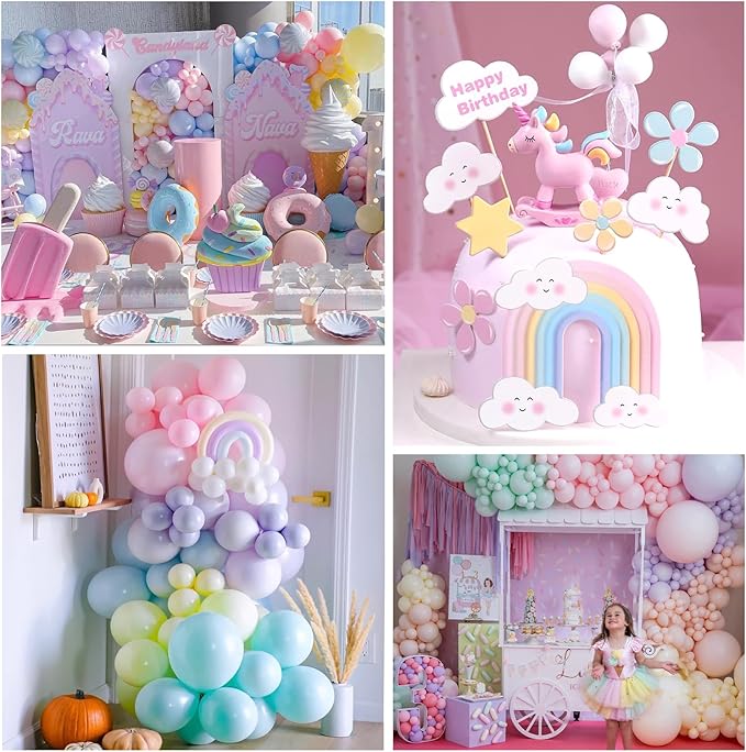 Pastel Balloon Garland Kit - 219pcs, Different Sizes 18, 10, 5 Inch Pastel Rainbow & Daisy Balloons for First Birthday Girl Baby Shower Party Arch