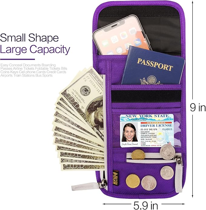 Neck Wallet Lightweight RFID Blocking Waterproof Travel Pouch for Women Men