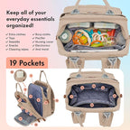 Dikaslon Diaper Bag Backpack with Portable Changing Pad, Pacifier Case and Stroller Straps, Large Unisex Baby Bags for Boys Girls, Multipurpose Travel Back Pack for Moms Dads, Milk Tea Khaki