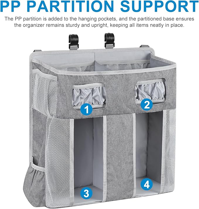 Accmor Changing Table Diaper Organizer, Hanging Diaper Caddy Organizer Stacker for Cribs Changing Table Playard Wall Baby Essentials Storage, Grey