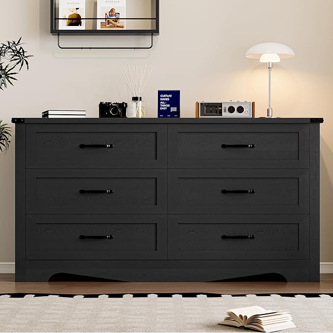6-Drawer Dresser for Bedroom, Modern Wooden Chest of Drawers with Metal Handles, Anti-Tipping Design, Sturdy and Stable Storage Organizer for Living Room, Entryway, Home Office