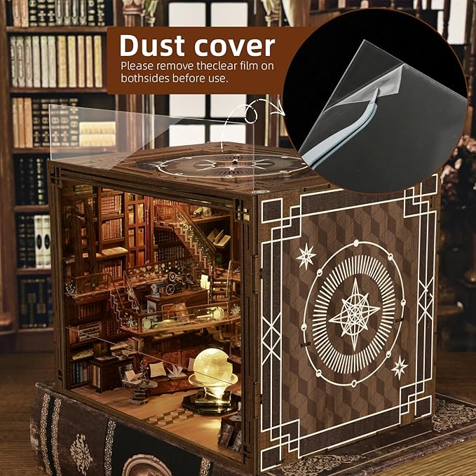 Book Nook Kit, DIY Miniature Dollhouse Booknook Kit, 3D Wooden Puzzle Bookend Bookshelf Insert Decor with LED Light for Teens and Adults (Beyond Library Max)