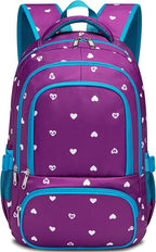 BLUEFAIRY Kids Backpack for Girls Primary Elementary School Bag Bookbag for Childs Book Bag Mochilas Escolares para Niñas de 4-6 Back to School Cute Gifts 17" Heart Print/Purple