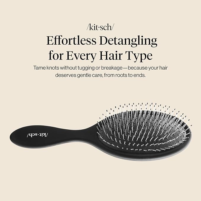 Kitsch Detangler Hair Brush for Wet and Dry Hair, Curly or Straight Hair, Detangling Brush with Flexible Hairbrush Bristles, Hair brushes for Women & Men, Adults & Kids, for Shower & Travel - Black