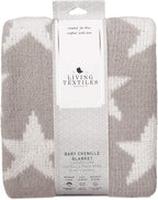 Living Textiles Grey Stars Chenille Soft Baby Blanket Reversible Premium Cozy Fabric for Best Comfort - for Infant,Toddler,Newborn,Nursery,Boy,Girl,Unisex,Throw,Crib,Stroller,Gift, Grey Stars 40x30