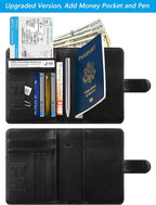 Passport Holder With Luggage Tag Cover Wallet RFID Blocking Leather Case Travel Essentials Accessories Travel Must Have(114#Black)