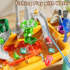Kitchen Sink Toys Toddlers 3-5, Play Sink with with Electric Water Pump, Water Table for Kids Ages 4-8, Fishing Game Outdoor Toys Pretend Role Play Toys for Boys Girls 3 4 5 6 7 8