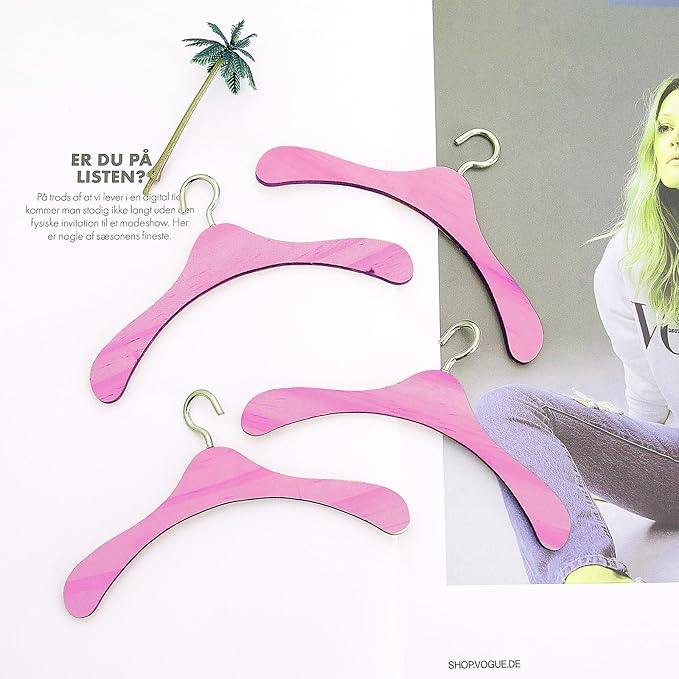 Civaner 11 Pcs Doll Garment Rack with Wooden Clothes Hanger for 18 Inch Girl Doll Clothes Mini Hangers Wardrobe Furniture Accessories for Dollhouse Baby Shower Supplies (Pink)