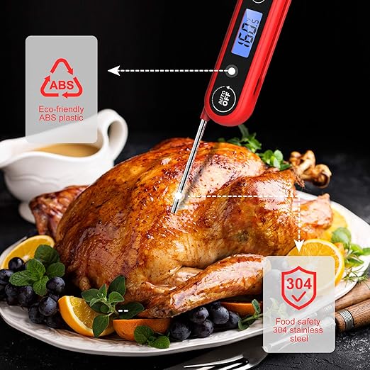 Meat Thermometer for Cooking, Instant Read Food Thermometer with Backlight Waterproof, Kitchen Digital Candy Thermometer for Grill BBQ Baking Water Milk Smoker Oil Deep Fry Liquids Turkey