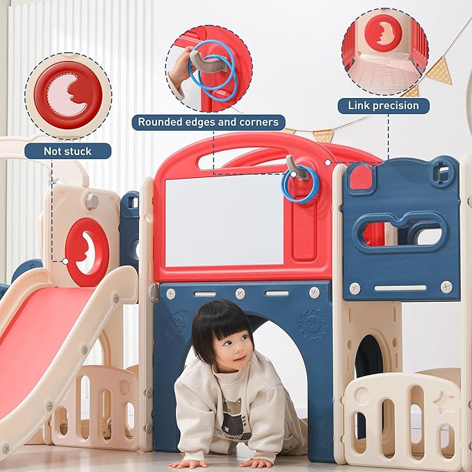 Toddler Outdoor Climber Playset with Basketball for Kids Ages 1 to 3 Years Slide and Swing Set 12 in 1 Playground Indoor Slide for Kids Durable Ecofriendly Plastic Backyard Playset Red