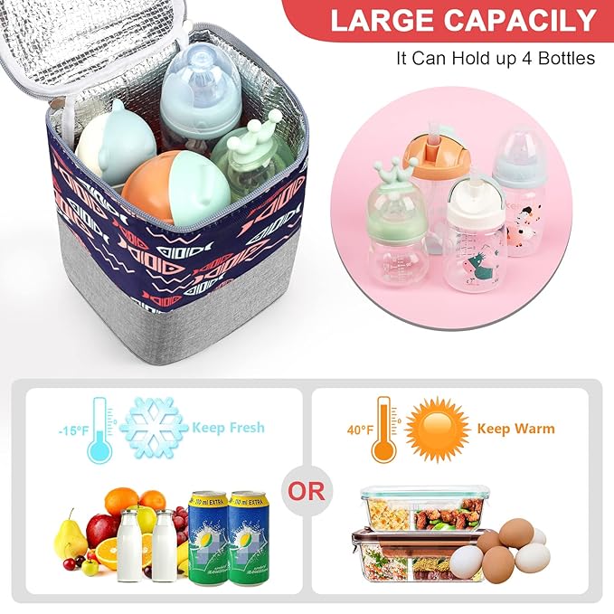 Accmor Breastmilk Cooler Bag, Baby Bottle Cooler Bags, Insulated Bottle Cooler Tote Bags On The Go, Fits 4 Large 8oz Bottles, for Nursing Mom Daycare Travel