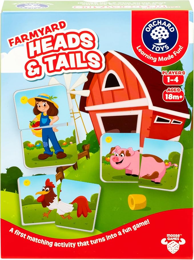 ORCHARD TOYS, Farmyard Heads & Tails Game - New Art, A First Matching Activity That Develops Into a Fun Game, 24 Updated Chunky Cards, Age 18 Months+, 1-4 Players
