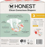 The Honest Company Clean Conscious Diapers for Delicate Skin | Up to 100% Leakproof | Hypoallergenic, Fragrance Free | Girl Prints | Club Box, Size 3 (16-28 lbs), 62 Count (Prints May Vary)