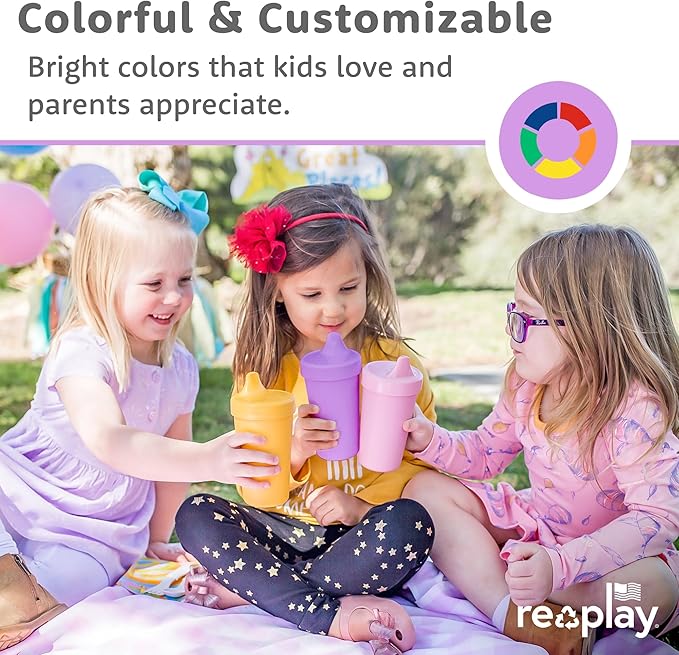 Re-Play Sippy Cups for Toddlers - 10 Oz. Reusable Spill Proof Cups for Kids, Dishwasher/Microwave Safe - Made in USA - Set of 4-3.13" x 6.25" - Aqua Asst.
