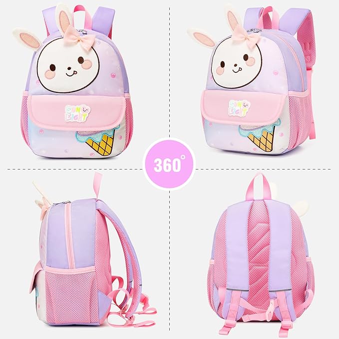 Toddler Backpack for 1-3 Year Old Girls & Boys Waterproof 3D Animal Cartoon Rabbit Design Kids Travel Backpack Lightweight Preschool Daycare Bag with Adjustable Straps(Little White Rabbit)