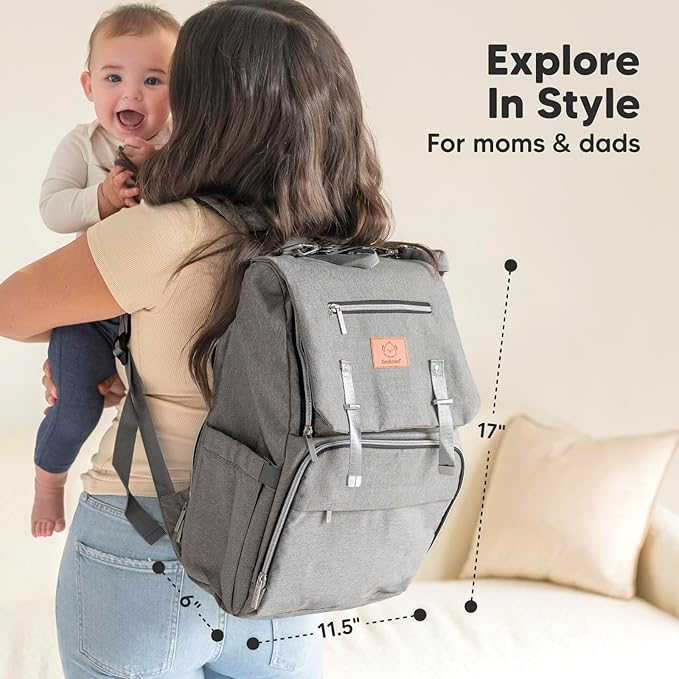 KeaBabies Baby Diaper Bag Backpack, Travel - Large Baby Bag for Mom and Dad, Waterproof, Multi-Function Girl Boy Diaper Backpack with Changing Pad, Durable Travel Essentials (Classic Gray)