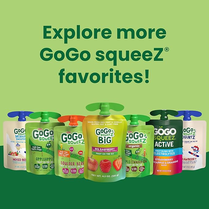 GoGo squeeZ Applesauce and Fruit Puree, Apple Cinnamon, 3.2 oz (Pack of 48), Unsweetened Fruit Snacks for Kids, Gluten Free, Nut Free and Dairy Free, BPA Free Pouches (Packaging May Vary)