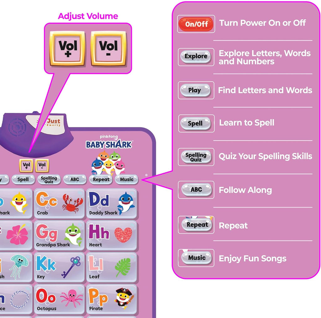 Pinkfong BabyShark Alphabet & Number Learning Toy for Girls Pink Edition | PinkFong Official Song Musical Mat | Best Birthday 1 Year Old Toys | Baby Shark Toys for Toddlers 1-3 | Baby Shark Games