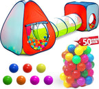 Kids Play Tent with 50 Balls – 3-Piece Tunnel & Ball Pit Combo – Indoor/Outdoor Pop-Up Set with Mesh Panels & Carry Bag