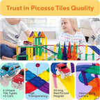PicassoTiles 80pc Race Car Track Magnetic Tiles Building Block Educational Toy with 2 Light Up Cars Kids Toddler Toys Magnets Tile STEM Learning Construction Tracks for Fine Motor Skill Training PTR80