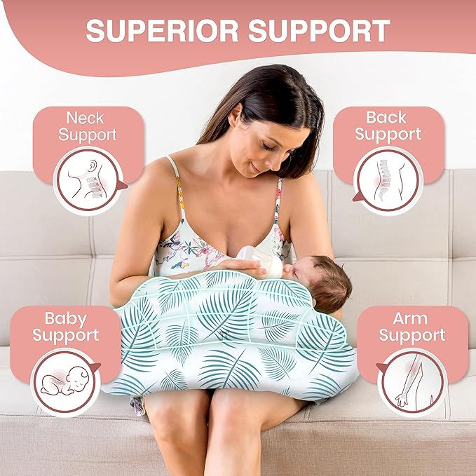 PILLANI Nursing Pillow for Breastfeeding, Breast Feeding Must Haves, Baby Pillow, Breast Feeding Pillow for Mom & Baby, Removable Cotton Cover, Adjustable Waist Strap, Breastfeeding Essentials Newborn